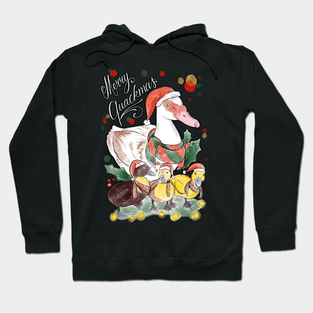 Merry quackmas dark Hoodie by Jurassic Ink